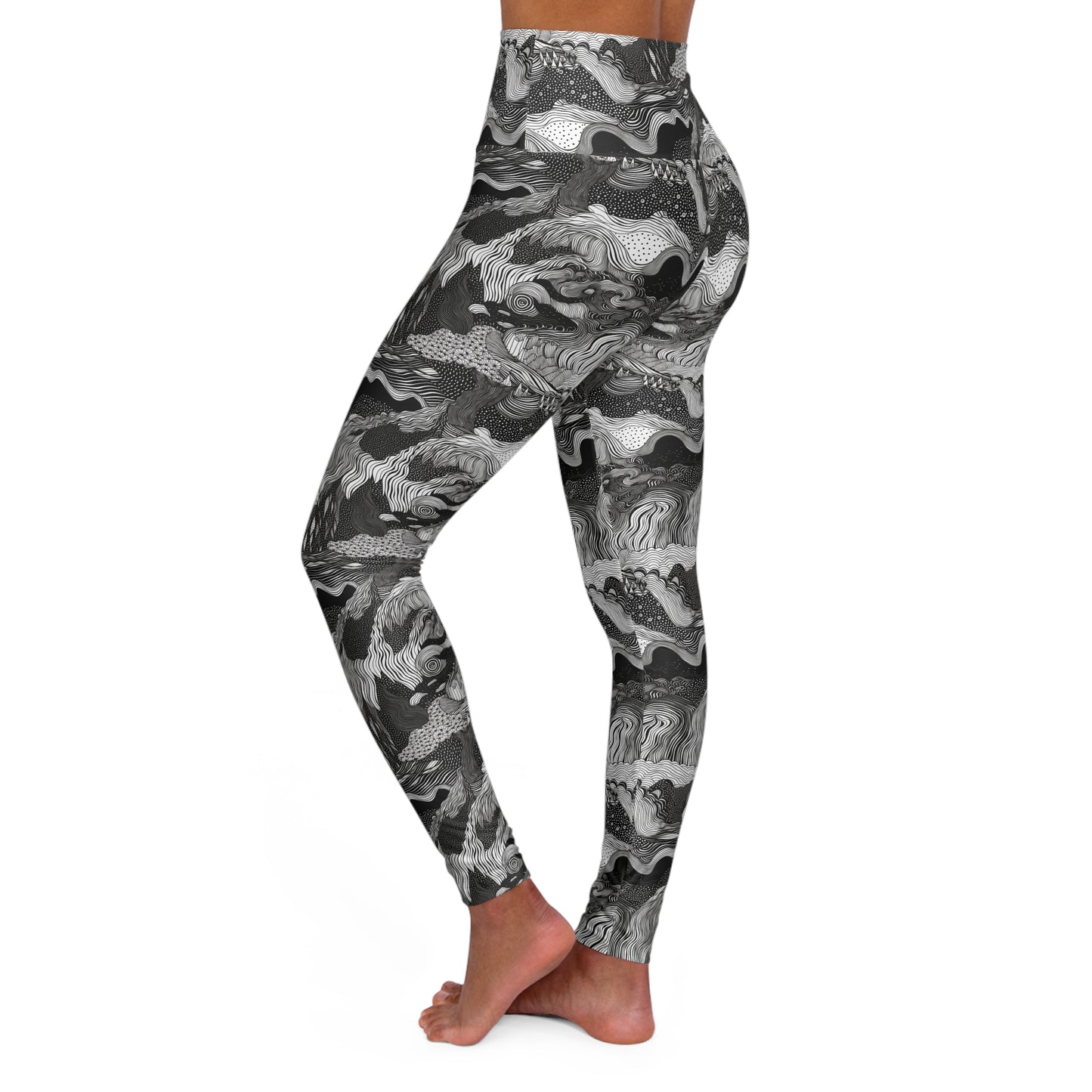 Lully Black & White Abstract Pattern High Waisted Yoga Leggings