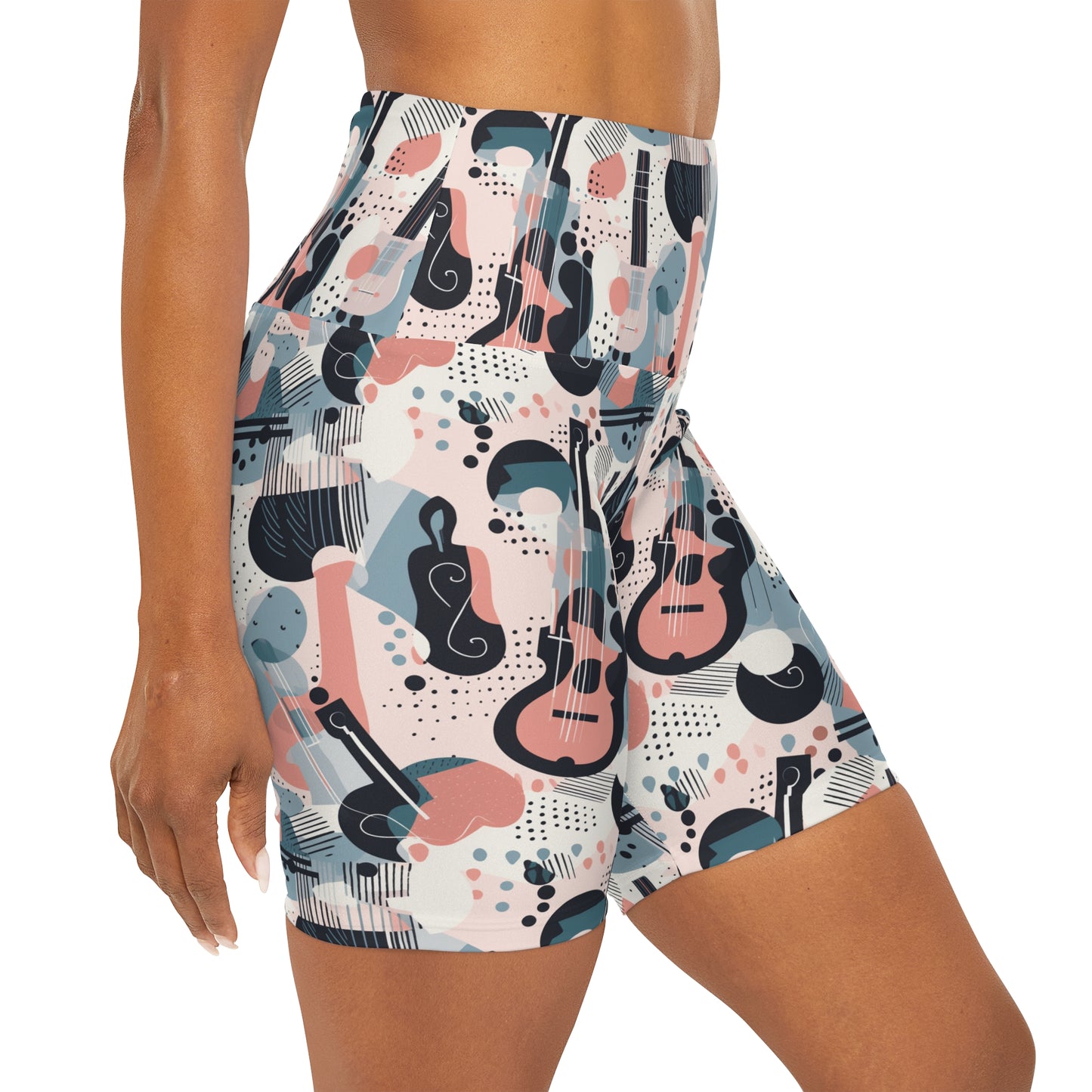 Lully Musical Instrument Pattern, High Waisted Yoga Shorts