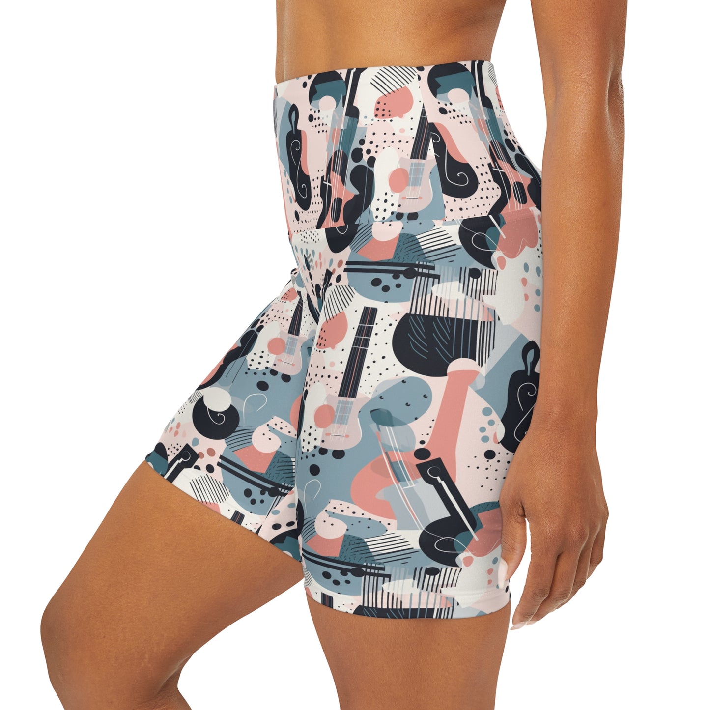 Lully Musical Instrument Pattern, High Waisted Yoga Shorts