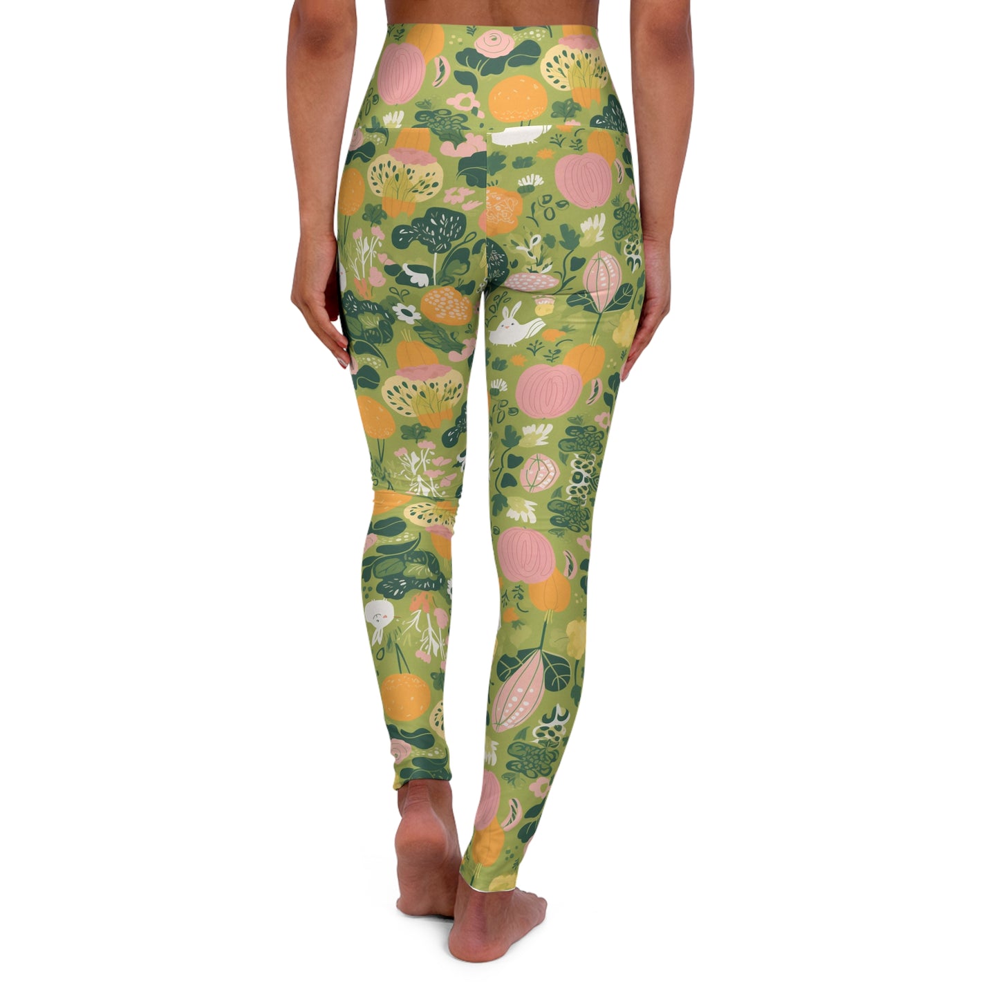 Lully Veggies High Waisted Yoga Leggings vegetables and bunnies