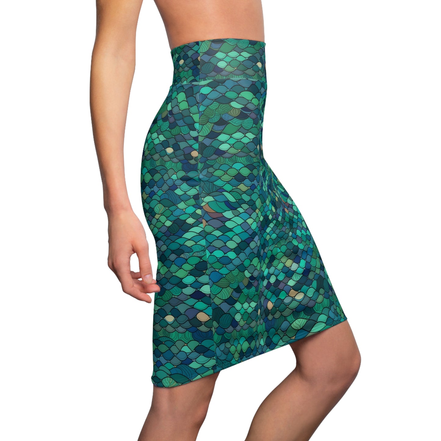 Women's Pencil Skirt Lully Green Mermaid Scale Print