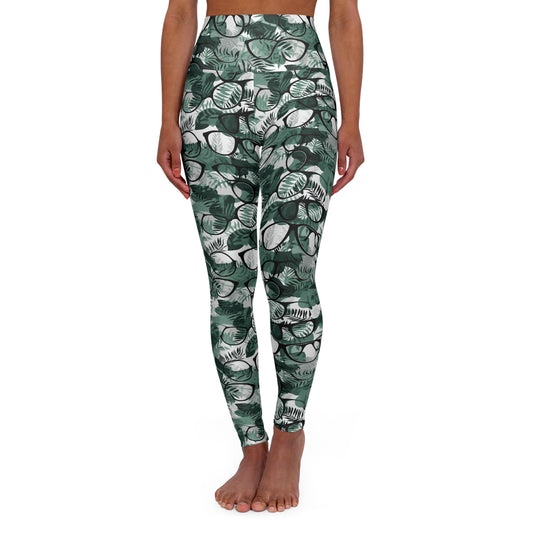 Lully Eyeglasses & Leaf pattern, High Waisted Yoga Leggings