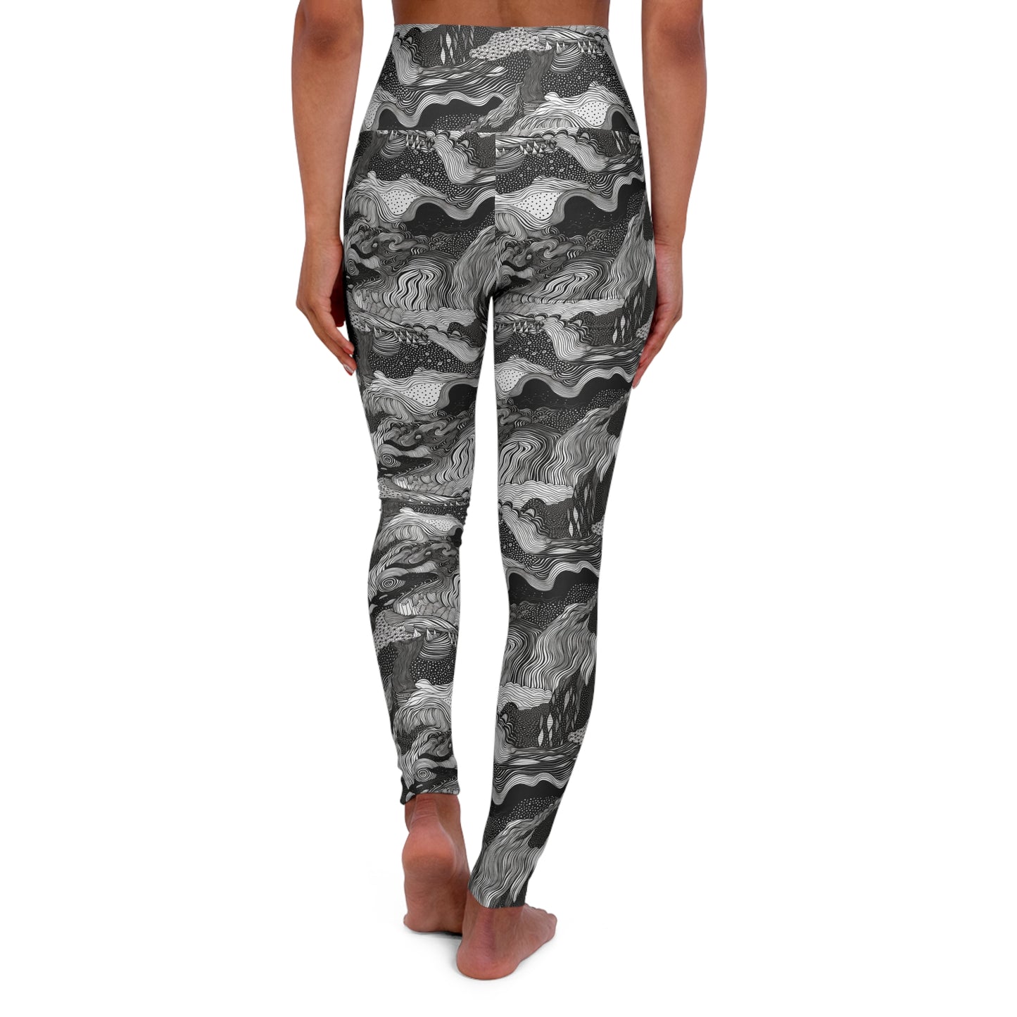 Lully Black & White Abstract Pattern High Waisted Yoga Leggings