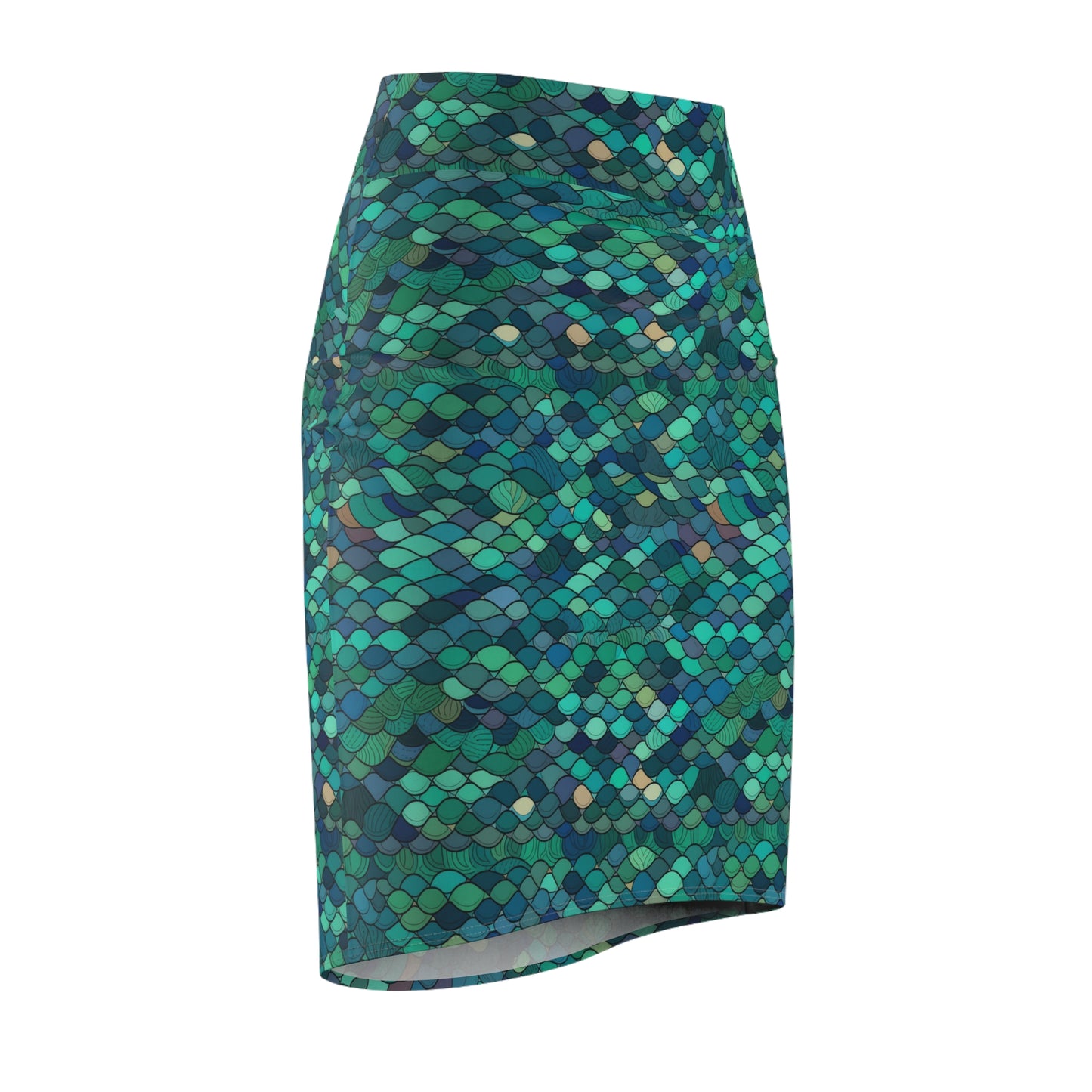 Women's Pencil Skirt Lully Green Mermaid Scale Print