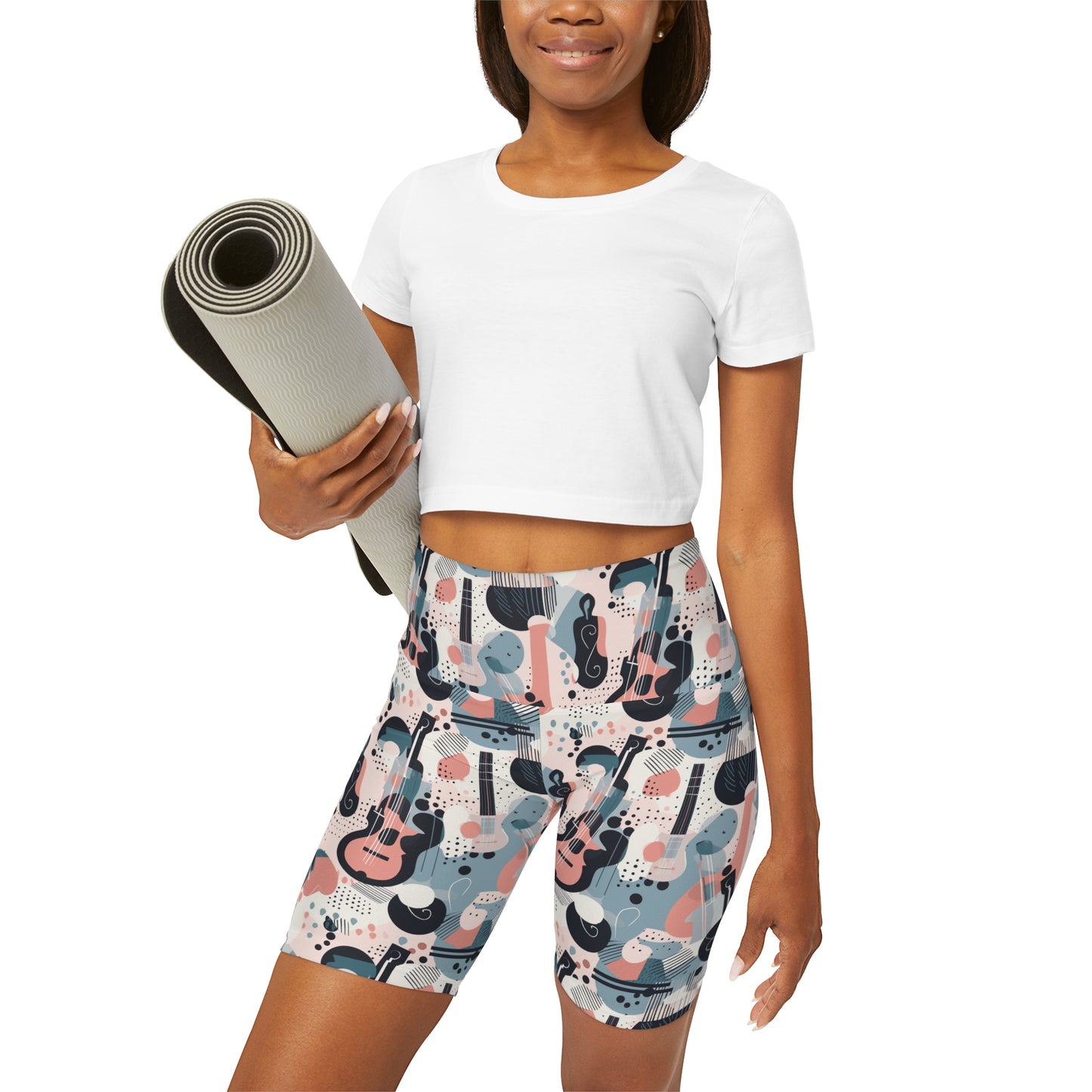 Lully Musical Instrument Pattern, High Waisted Yoga Shorts