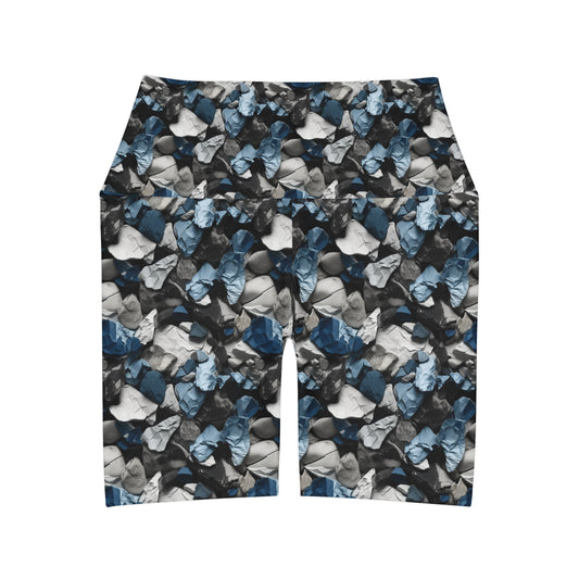 High Waisted Yoga Shorts Crumpled Paper Design Funky Abstract