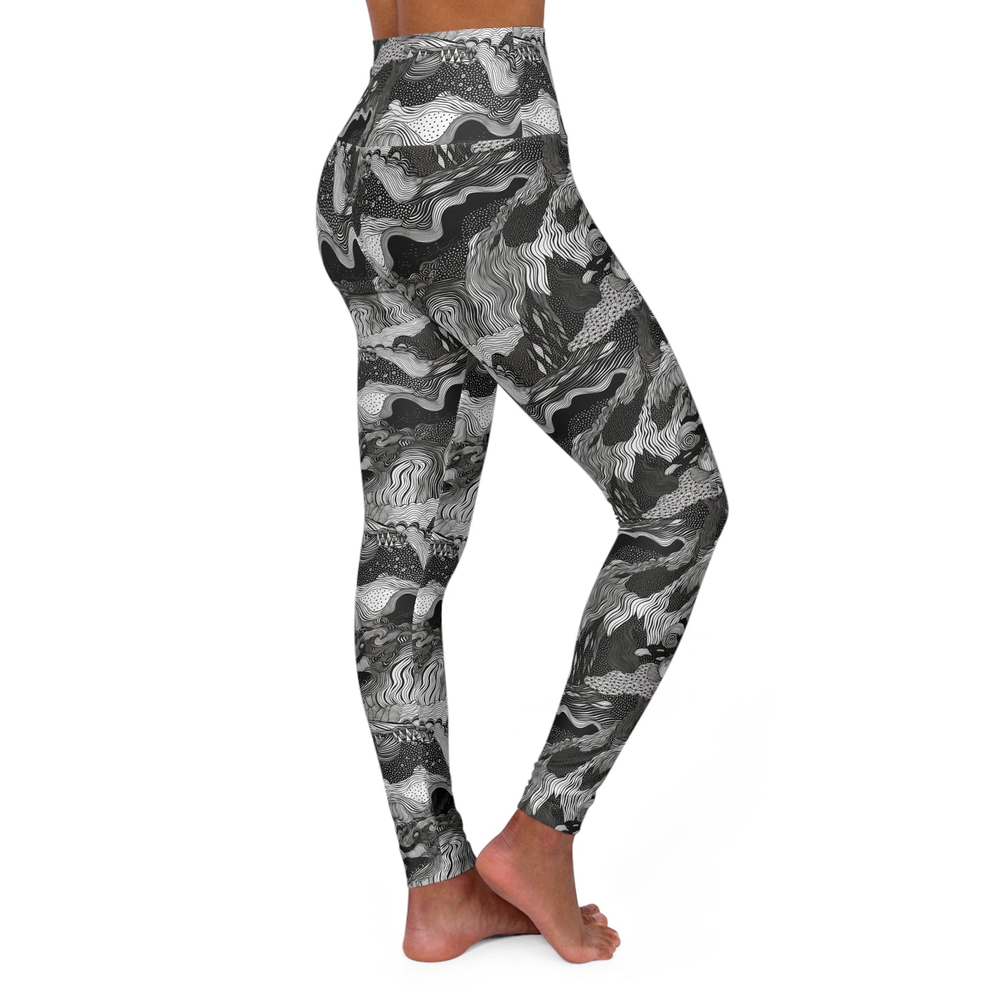 Lully Black & White Abstract Pattern High Waisted Yoga Leggings