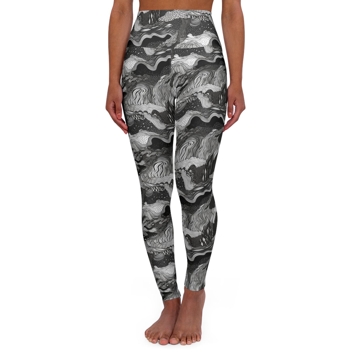 Lully Black & White Abstract Pattern High Waisted Yoga Leggings