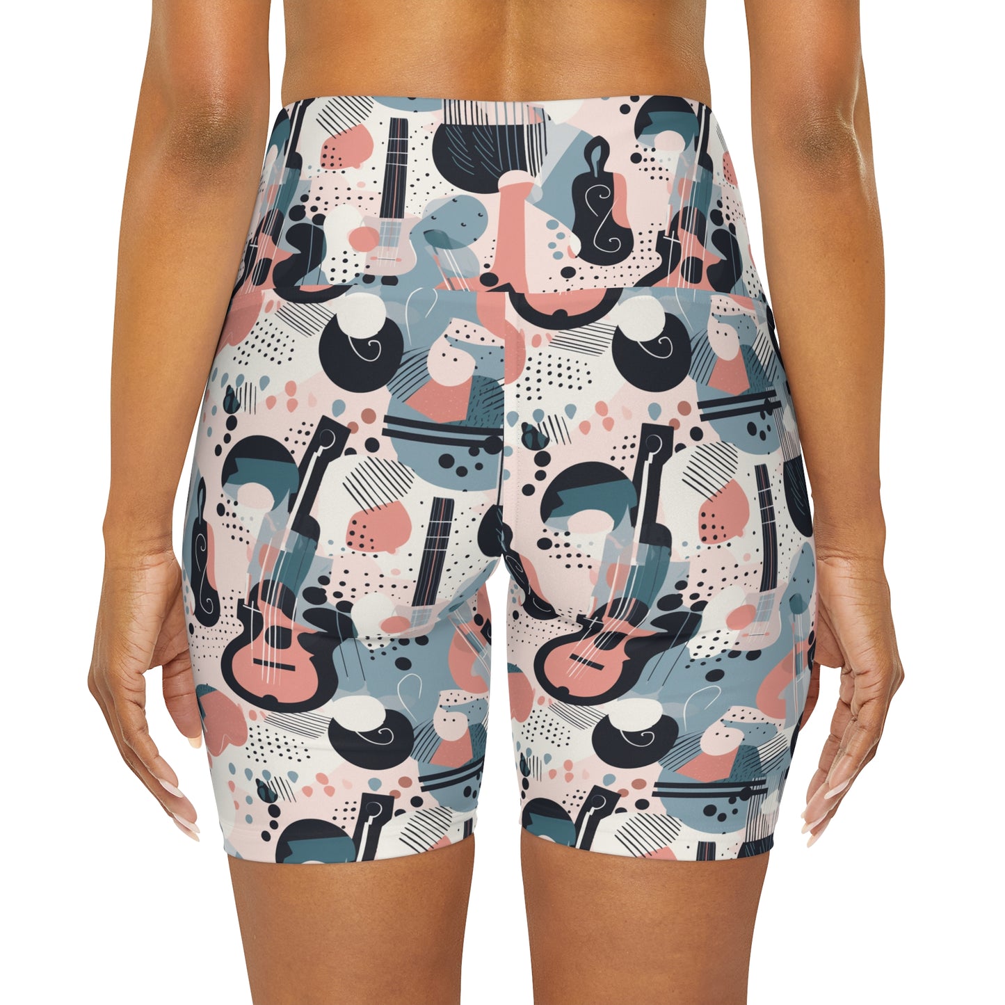 Lully Musical Instrument Pattern, High Waisted Yoga Shorts