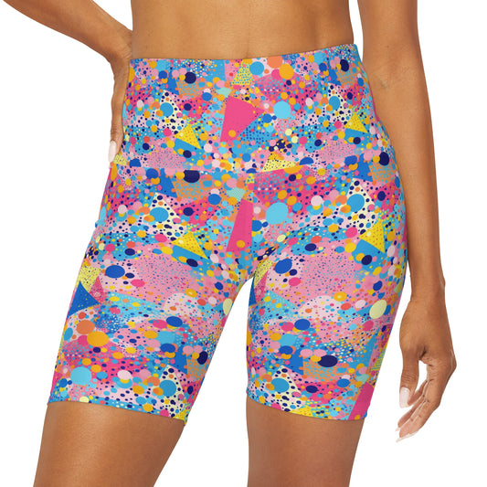 High Waisted Yoga Shorts Abstract Bright and Fun