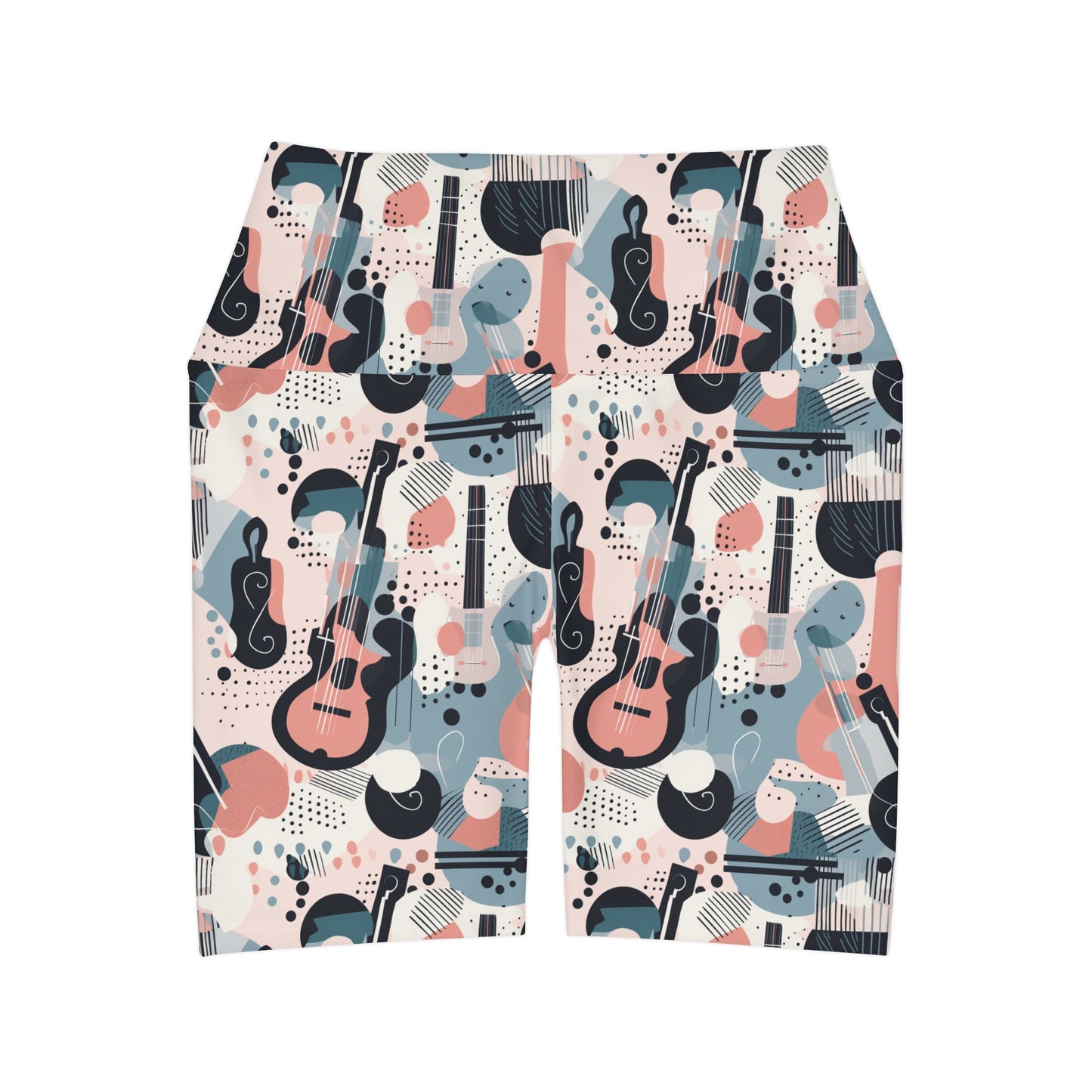 Lully Musical Instrument Pattern, High Waisted Yoga Shorts