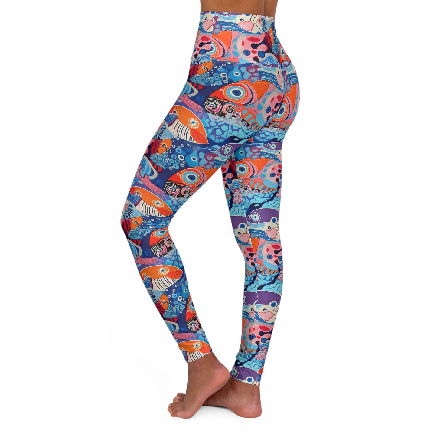 Lully Fish print, Inspired by Children's Art, High Waisted Yoga Leggings