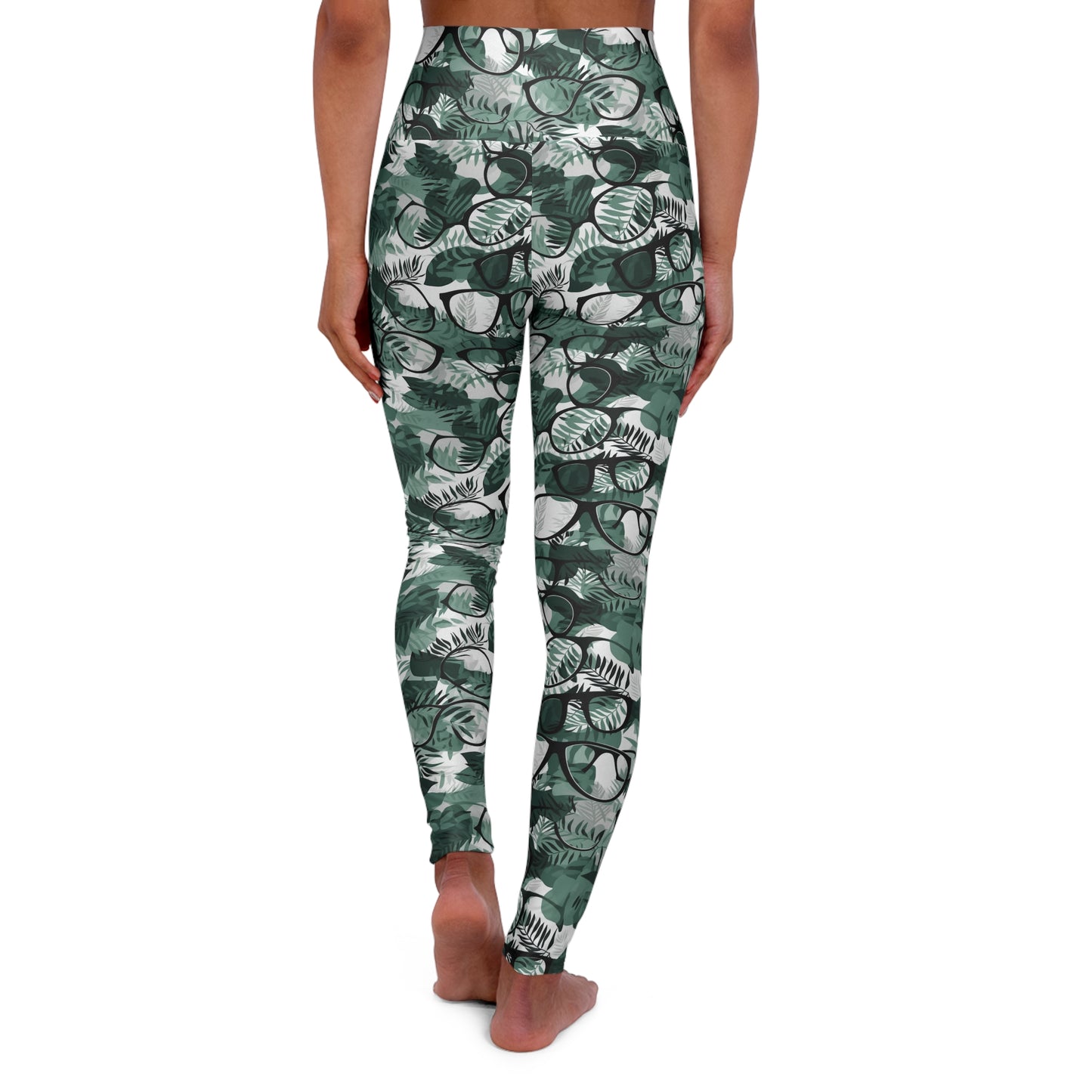 Lully Eyeglasses & Leaf pattern, High Waisted Yoga Leggings