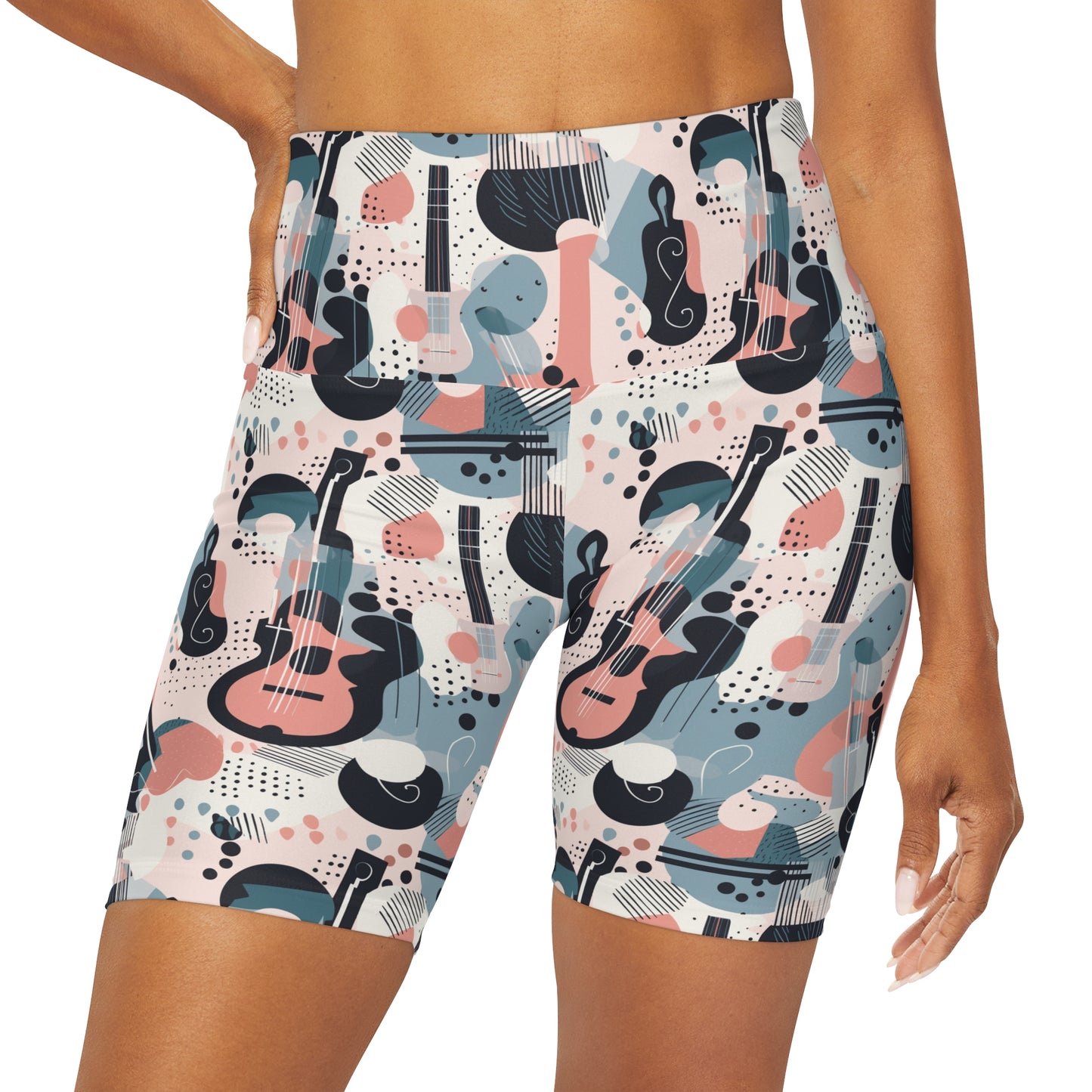 Lully Musical Instrument Pattern, High Waisted Yoga Shorts