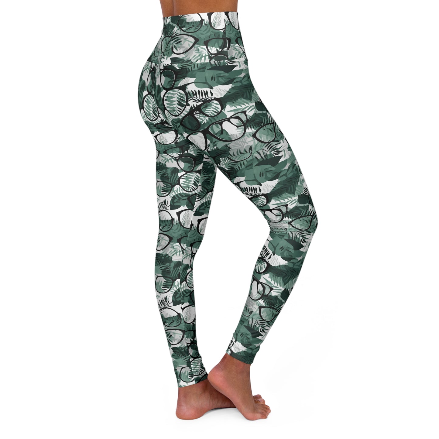 Lully Eyeglasses & Leaf pattern, High Waisted Yoga Leggings