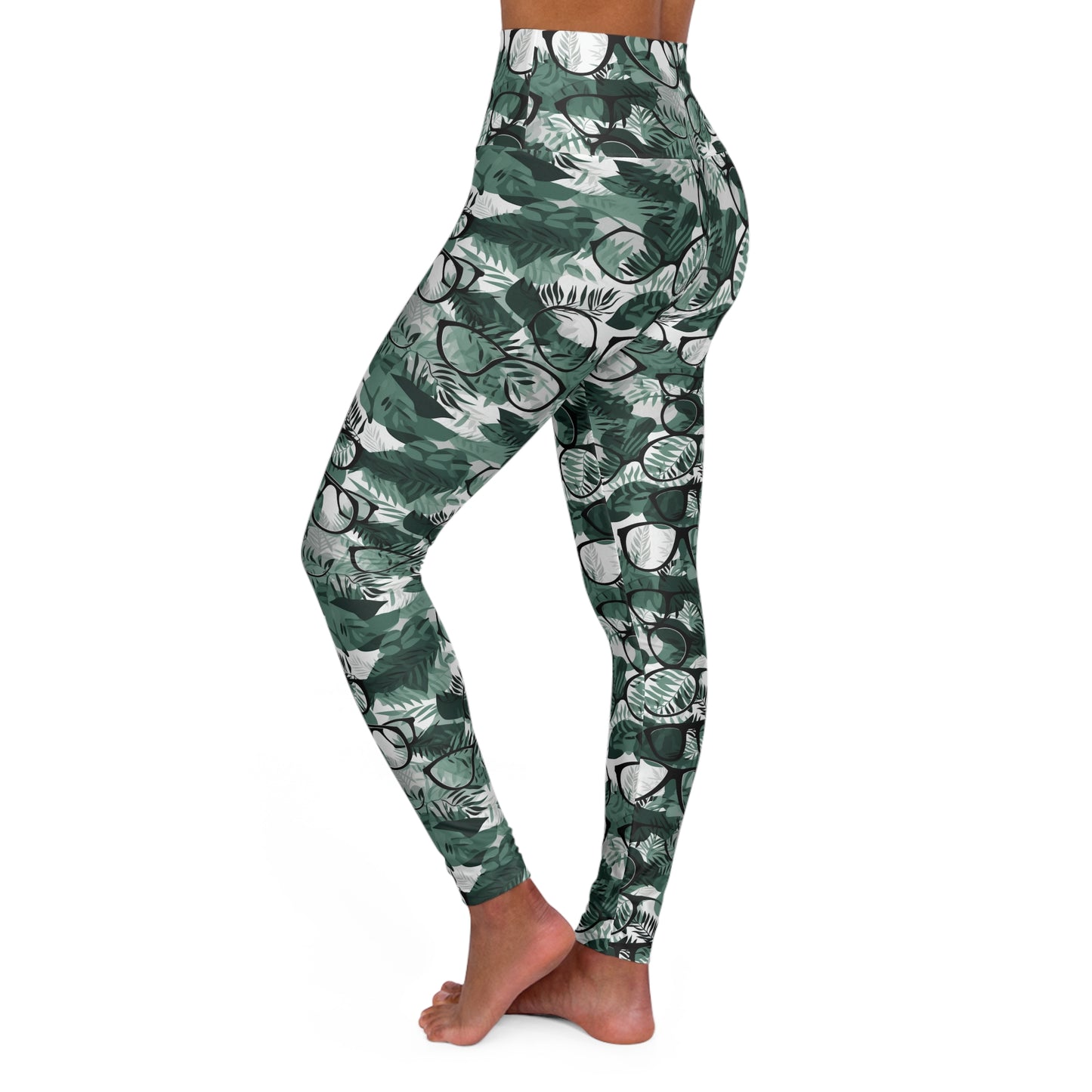 Lully Eyeglasses & Leaf pattern, High Waisted Yoga Leggings