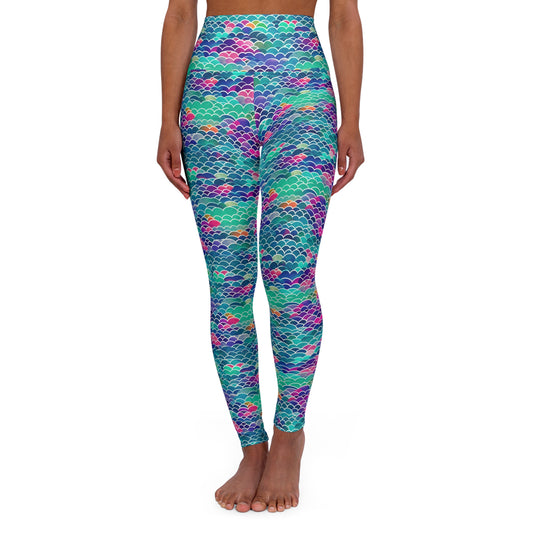 High Waisted Yoga Leggings Mermaid Pattern