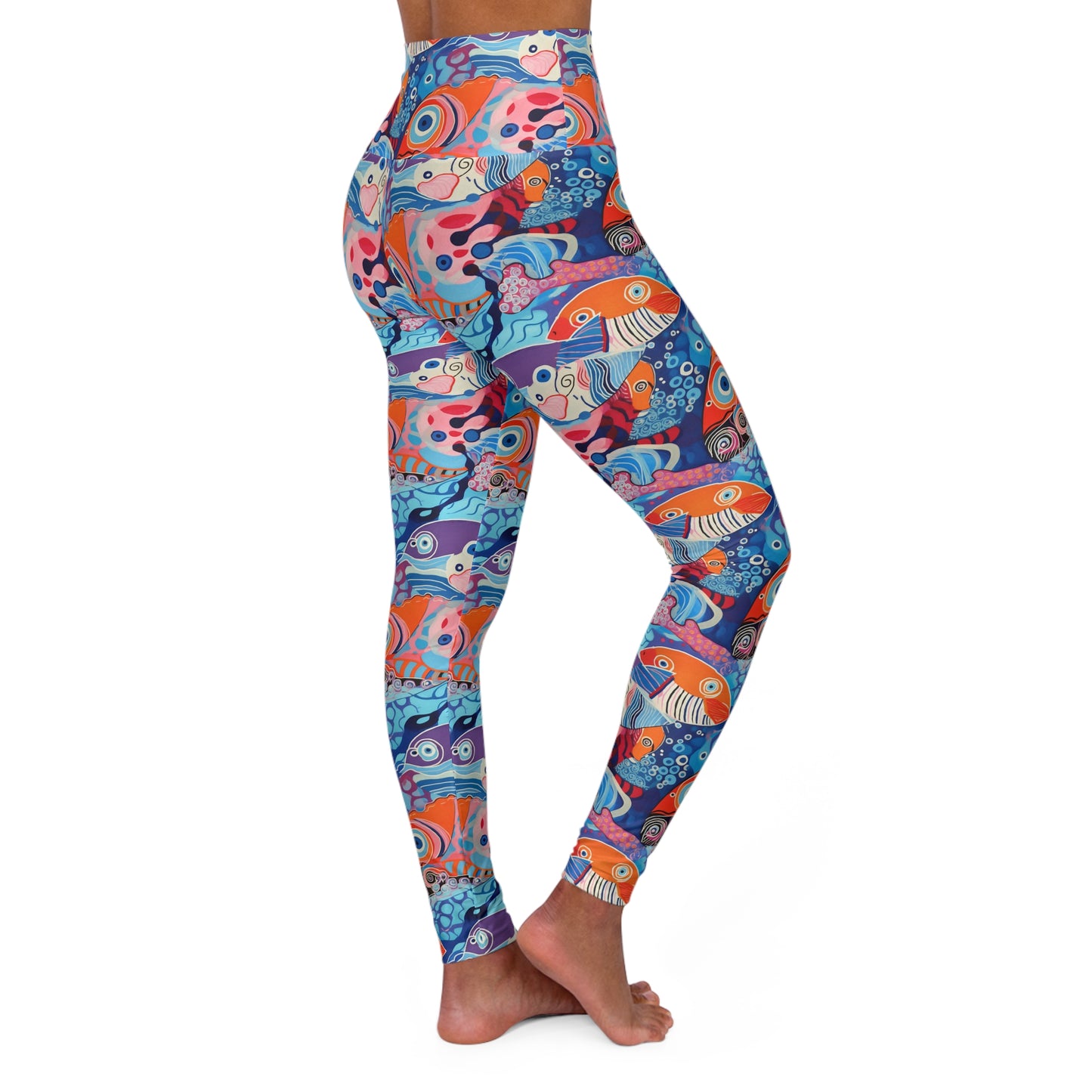 Lully Fish print, Inspired by Children's Art, High Waisted Yoga Leggings