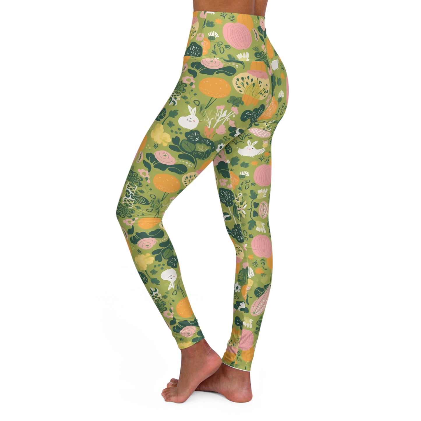 Lully Veggies High Waisted Yoga Leggings vegetables and bunnies